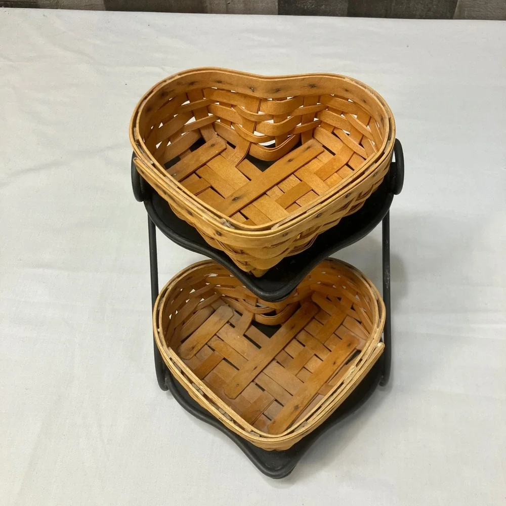 Longaberger 2000 Century Celebration Heart Baskets 2 Tier Wrought Iron Stand Y2K